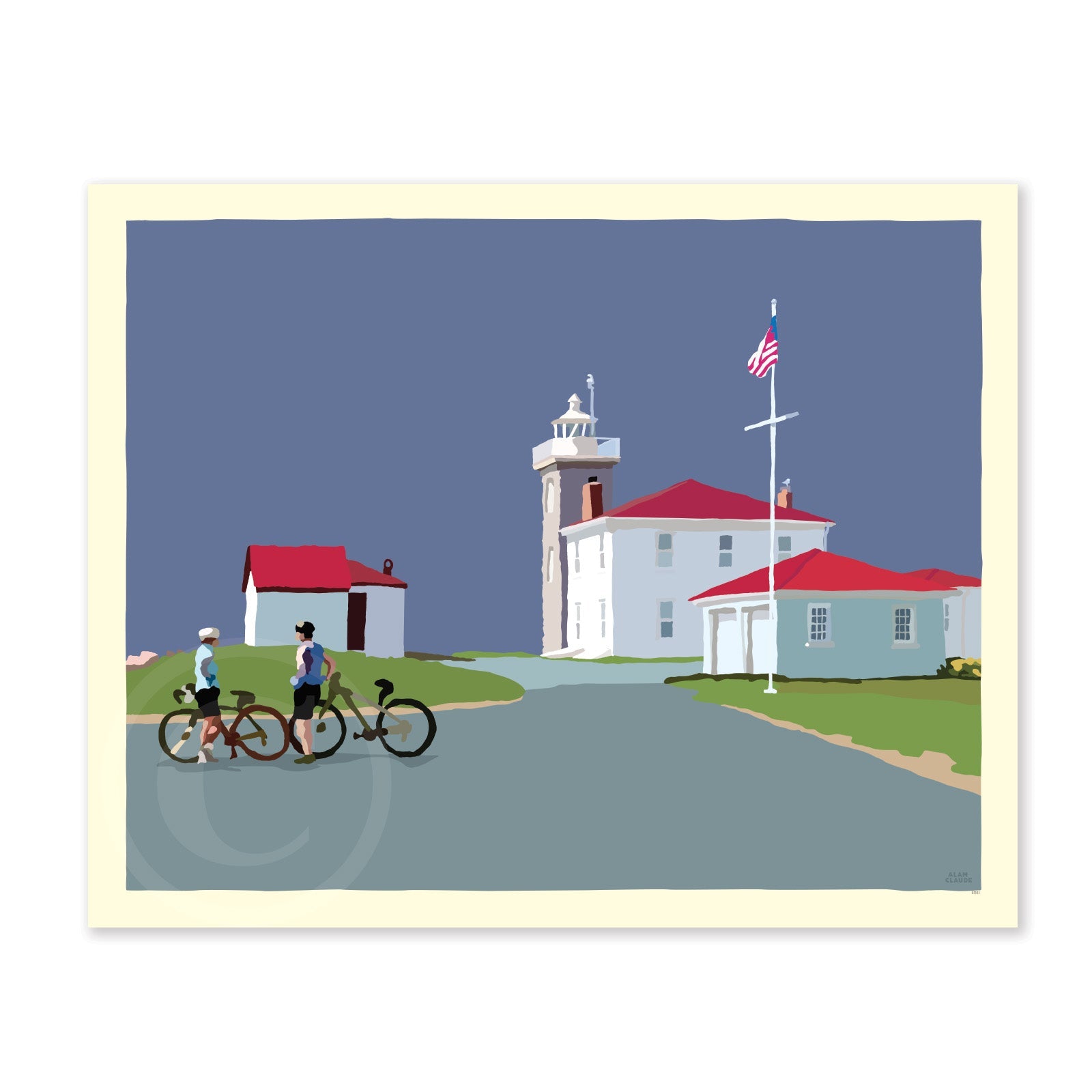 Cyclists at Watch Hill Lighthouse - Horizontal