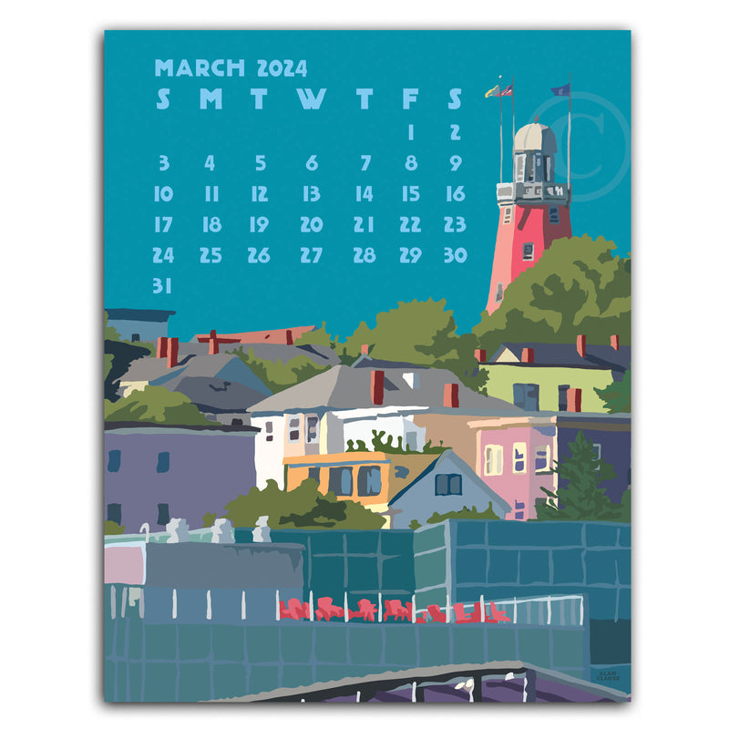 2024 POSTER Art Calendar 11x14 Retro Vintage Art Style by Maine Artist Alan Claude