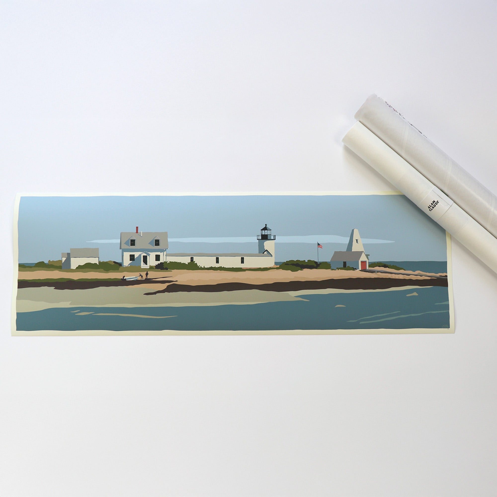 Goat Island Light Art Print 12" x 36" Travel Poster - Maine