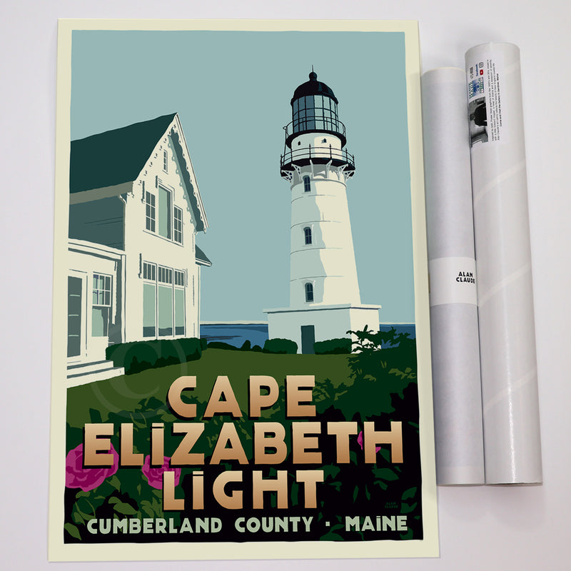 Cape Elizabeth Light Art Print 18" x 24" Travel Poster - Maine