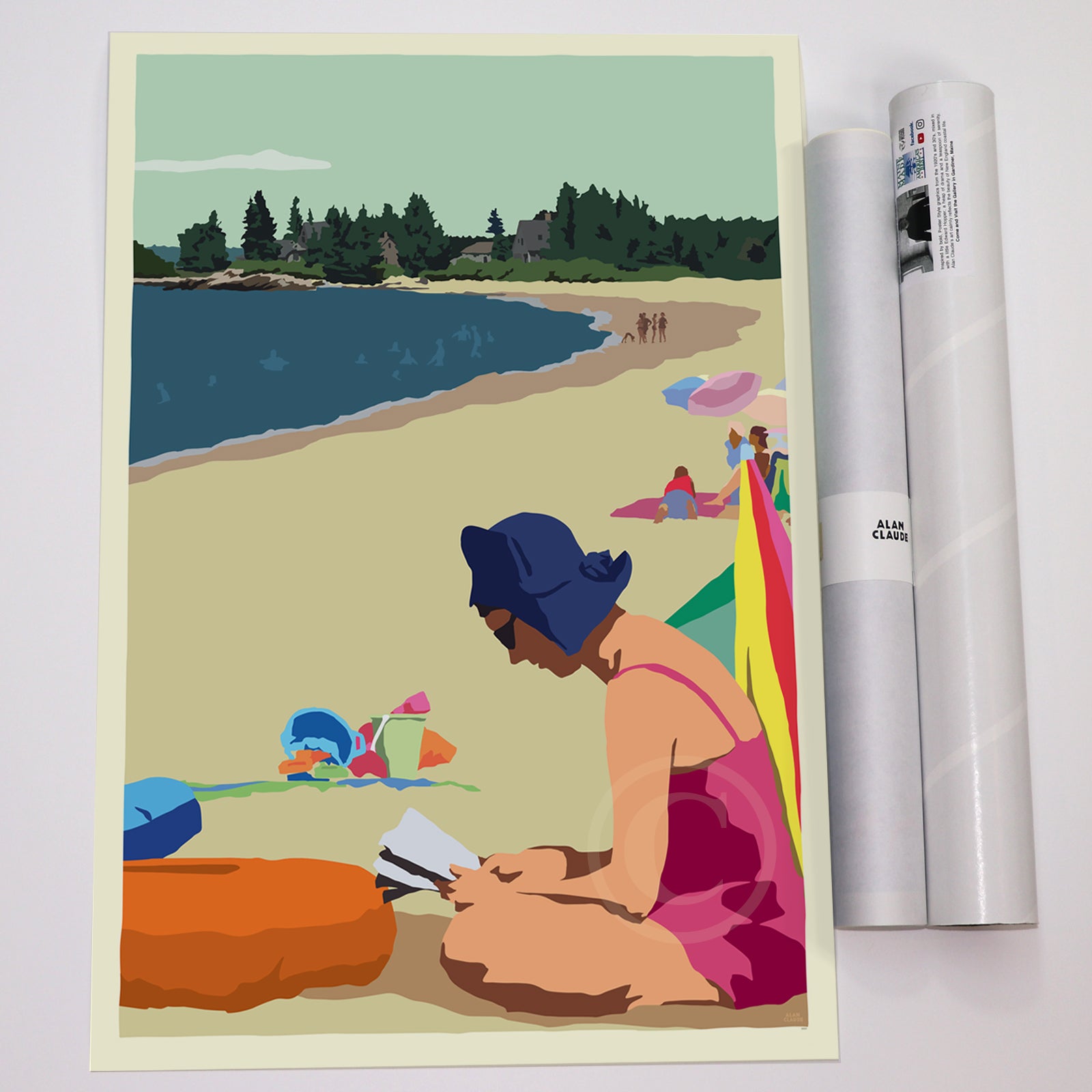 Good Book on a Beach Day Art Print 18" x 24" Vertical Wall Poster - Maine