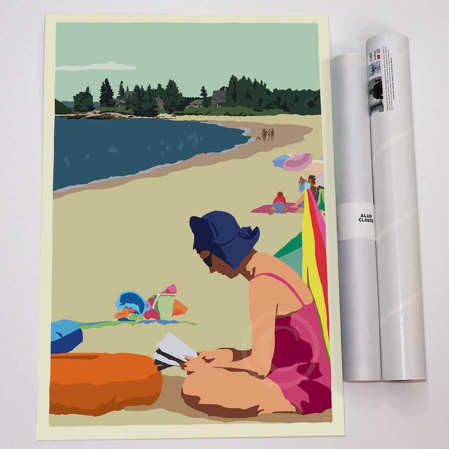 Good Book on a Beach Day Art Print 18" x 24" Vertical Wall Poster - Maine