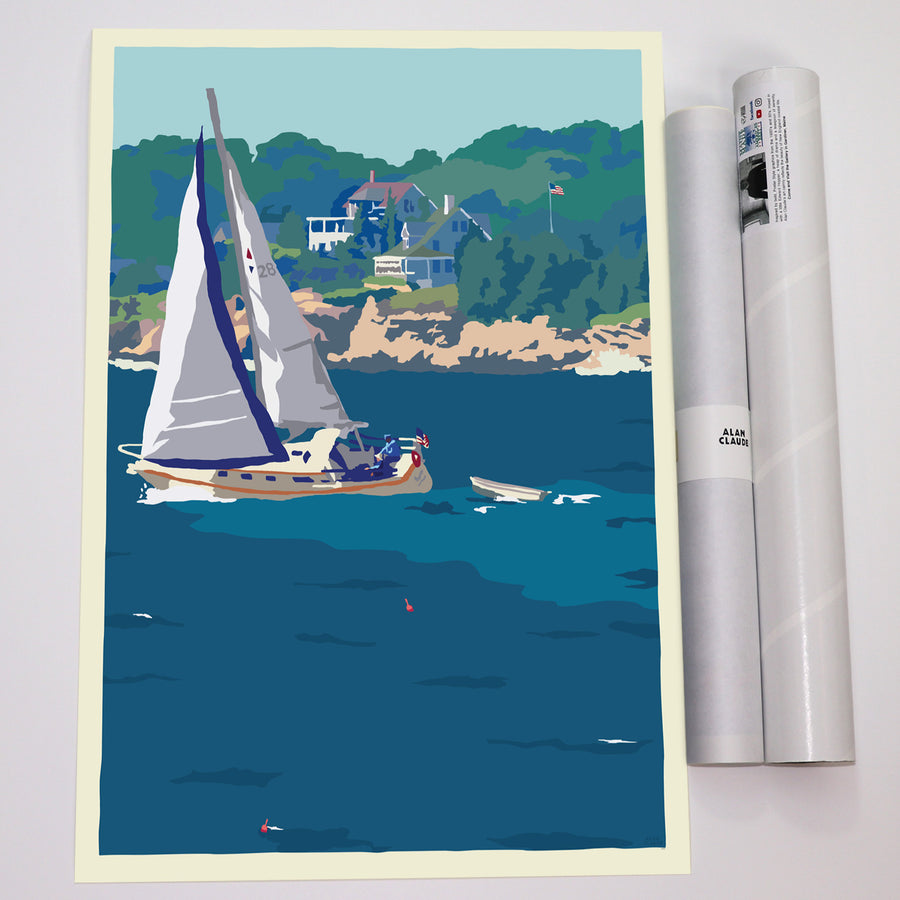 Full Sail Art Print 18" x 24" Vertical Travel Poster - Maine