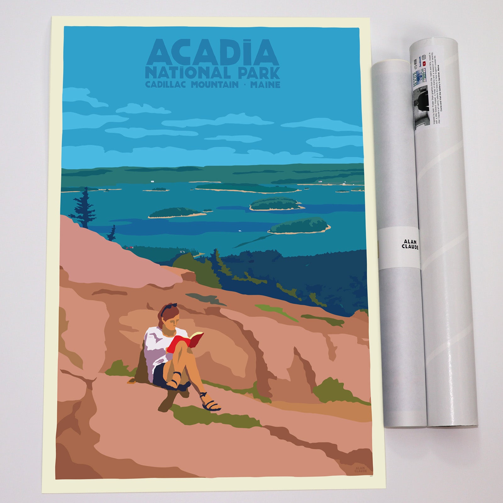 Good Book in Acadia National Park Art Print 18" x 24" Vertical Travel Poster - Maine