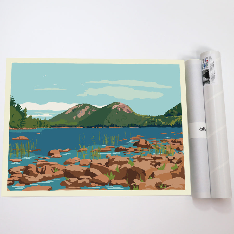 Jordan Pond No Text Art Print 18" x 24" Horizontal Travel Poster - Maine