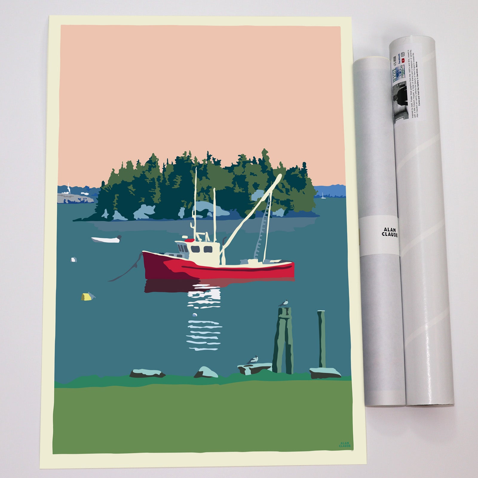Lubec Lobster Boat Art Print 18" x 24" Vertical Wall Poster - Maine