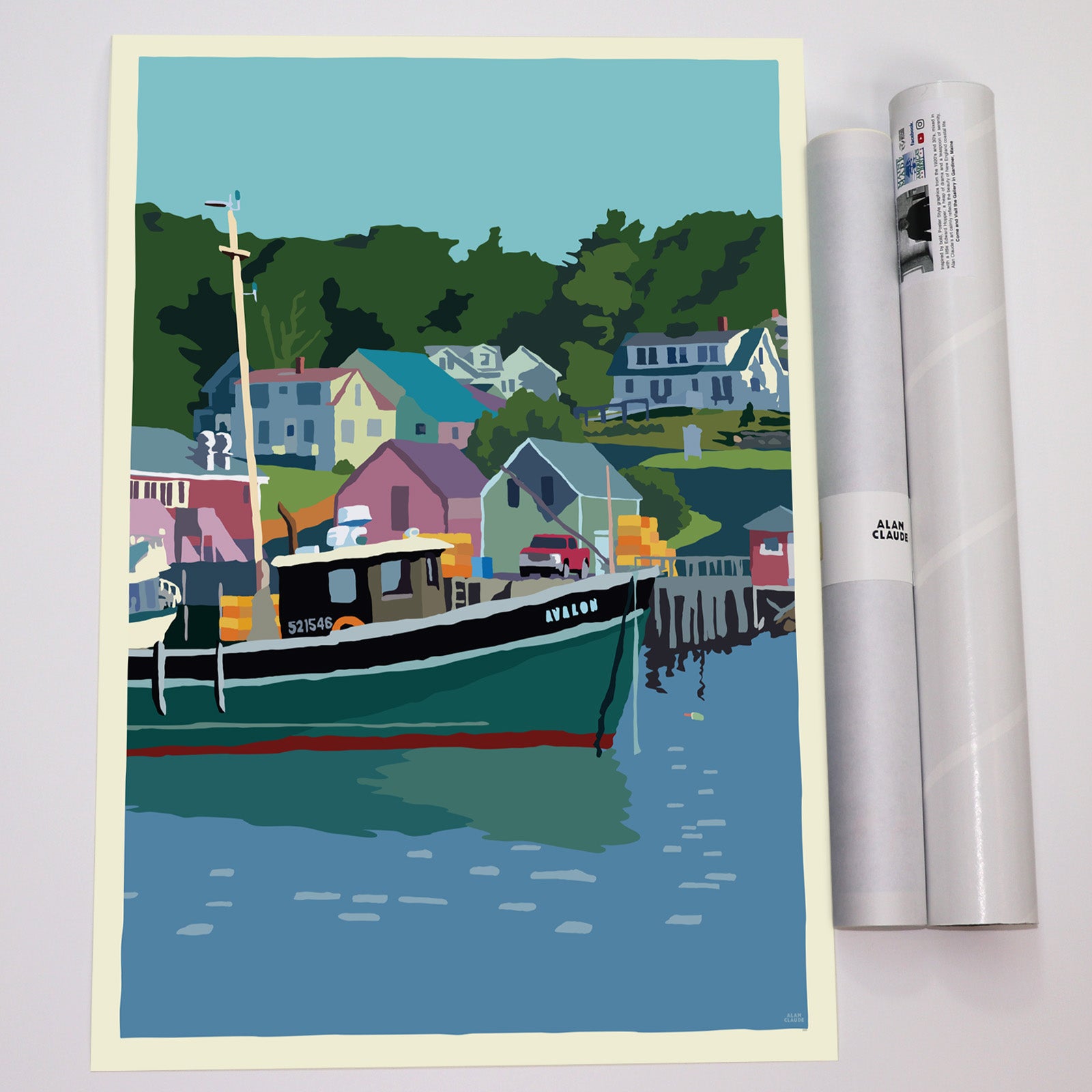 New Harbor Art Print 18" x 24" Vertical Travel Poster - Maine