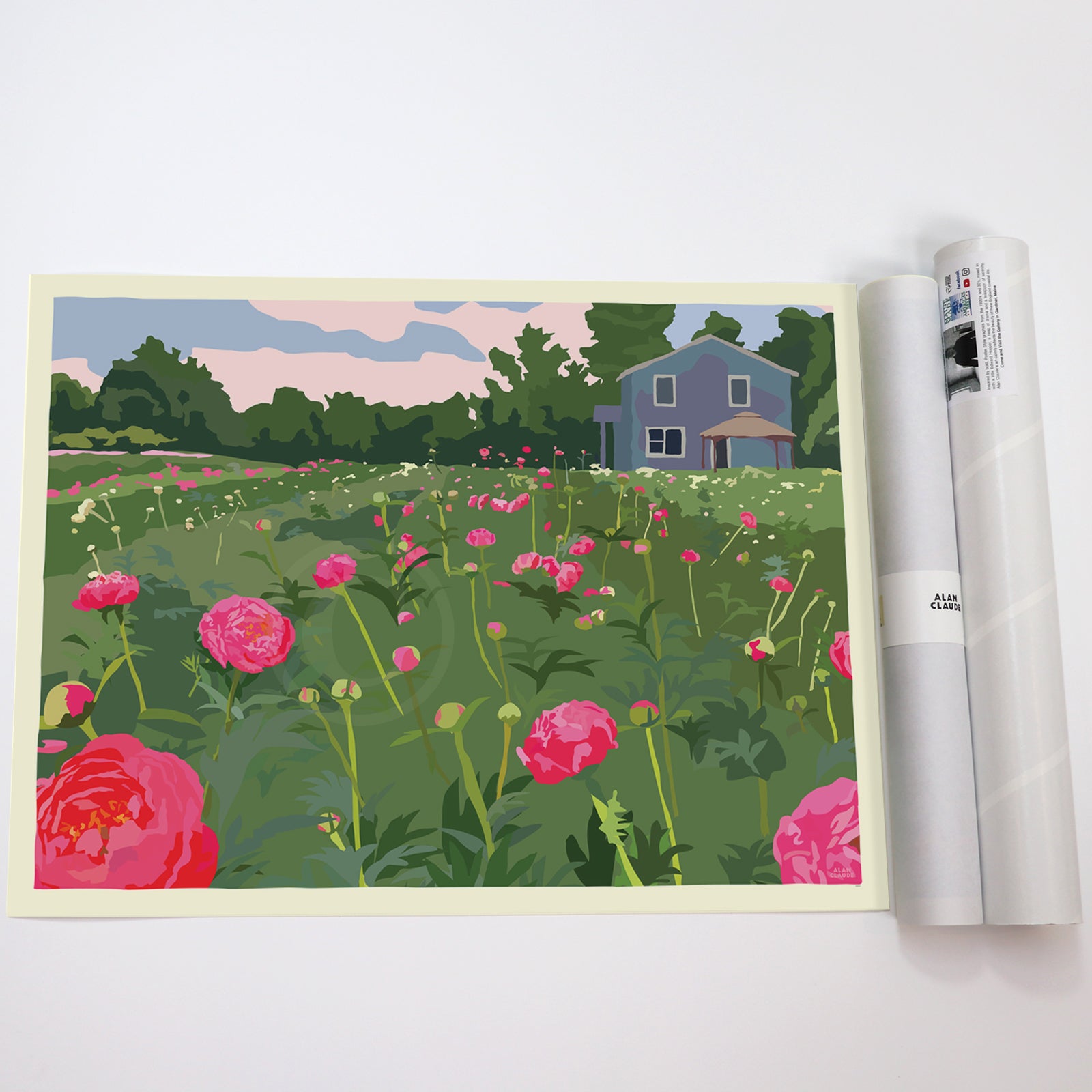 Peonies Art Print 18" x 24" Horizontal Travel Poster - Maine