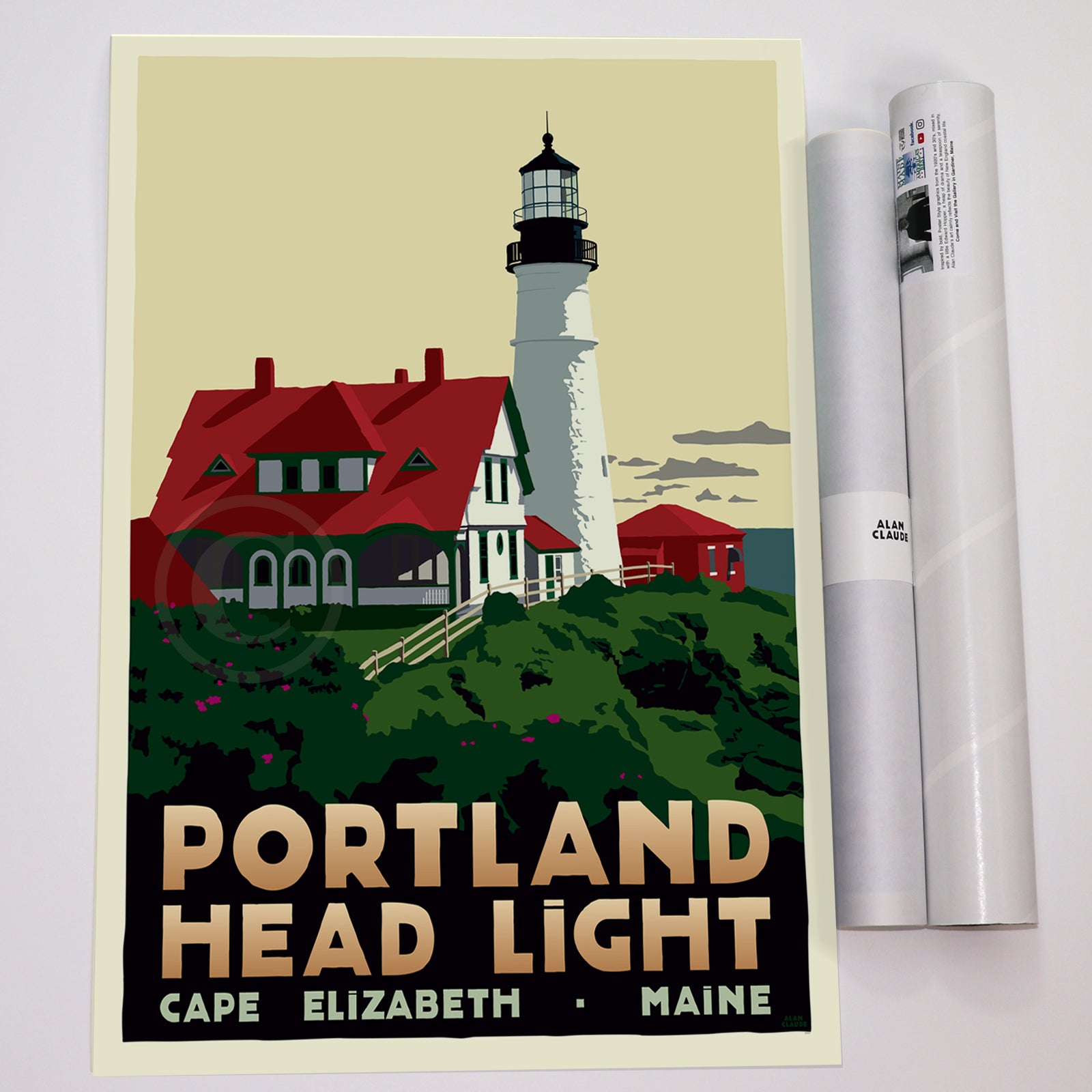 Portland Head Light Lighthouse Art Print 18" x 24" Travel Poster - Maine