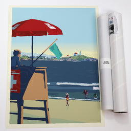Lifeguard at the Nubble Art Print 18" x 24" Vertical Travel Poster - Maine