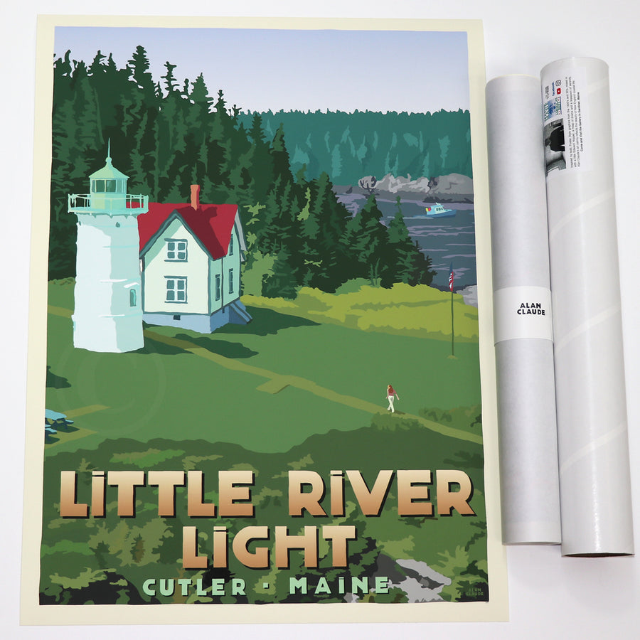 Little River Light Art Print 18" x 24" Vertical Travel Poster - Maine