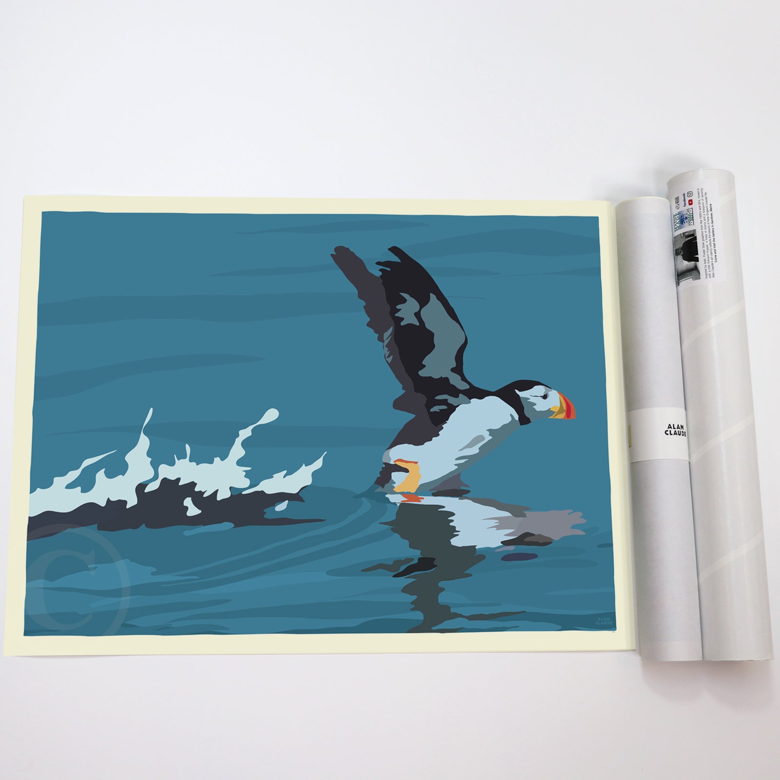 Puffin Takes Flight Art Print 18" x 24" Horizontal Wall Poster - Maine