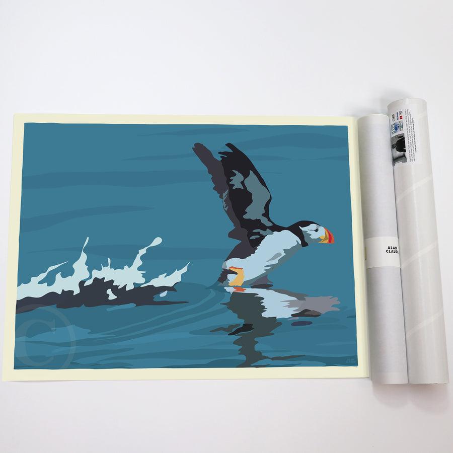 Puffin Takes Flight Art Print 18" x 24" Horizontal Wall Poster - Maine