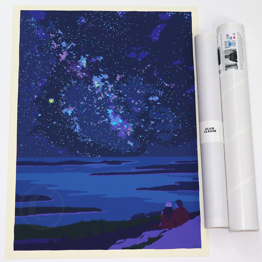 Stargazing Art Print 18" x 24" Wall Poster - Maine