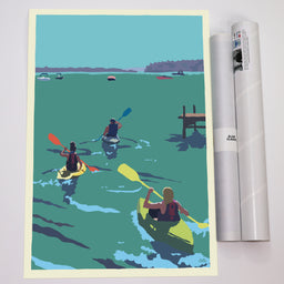 Kayakers Going East Art Print 18" x 24" Vertical Travel Poster - Maine
