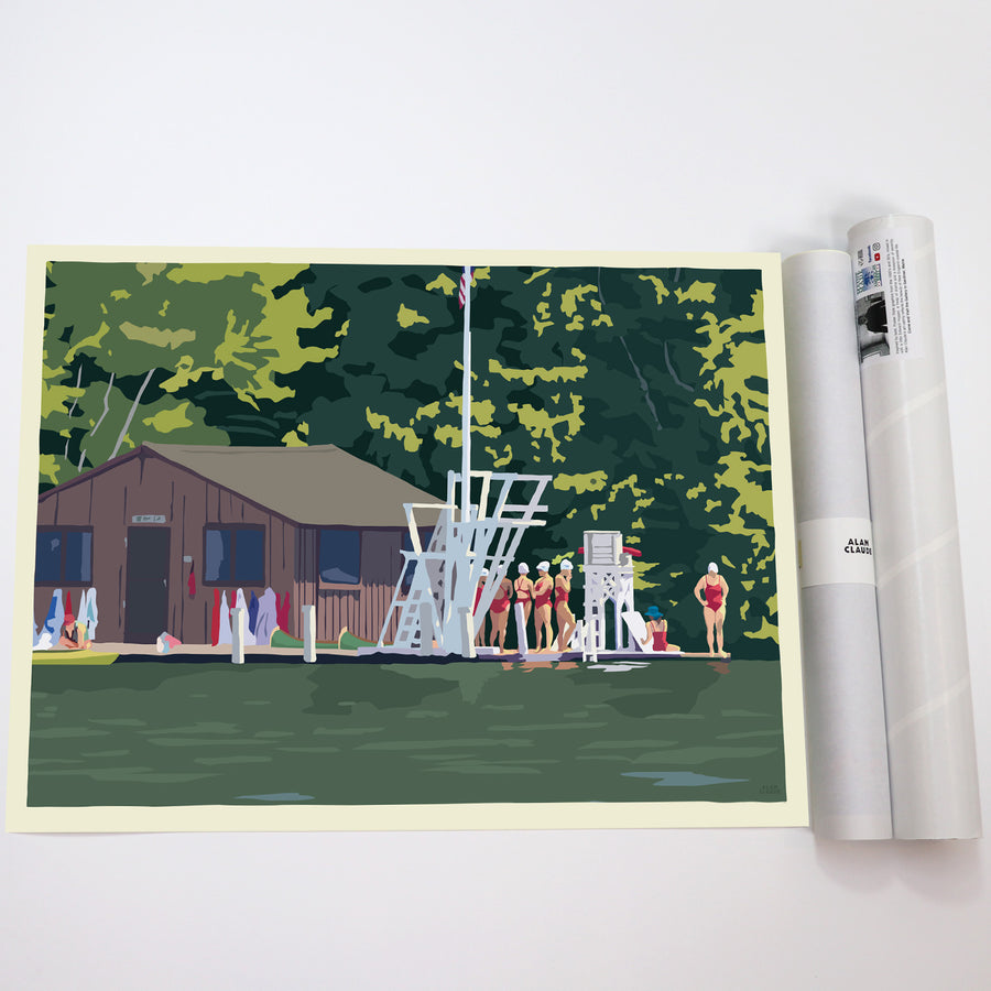 Sebago Lake Swimmers Horizontal Art Print 18" x 24" Travel Poster - Maine