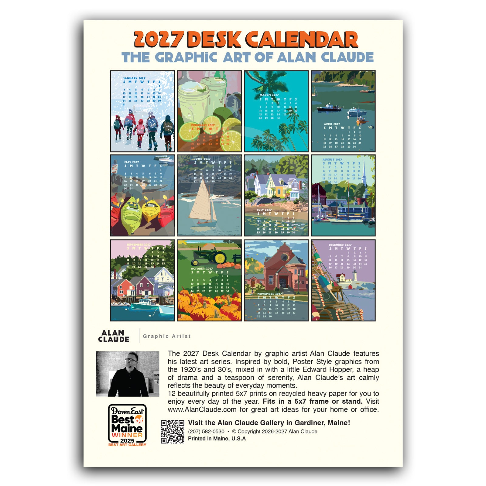 2027 Desk Calendar 5x7 by Alan Claude