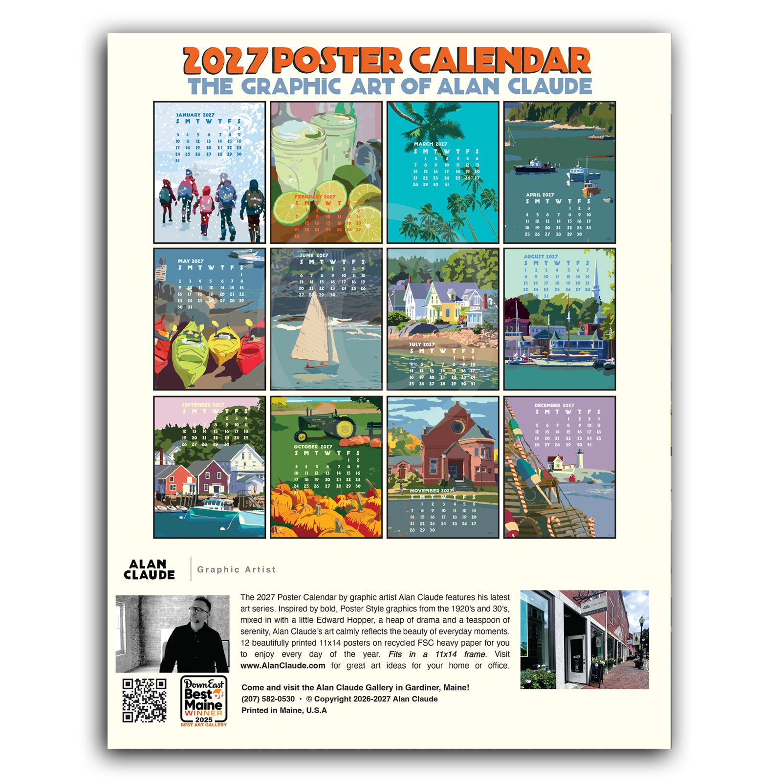 2027 Poster Calendar 11x14 by Alan Claude | Graphic Artist