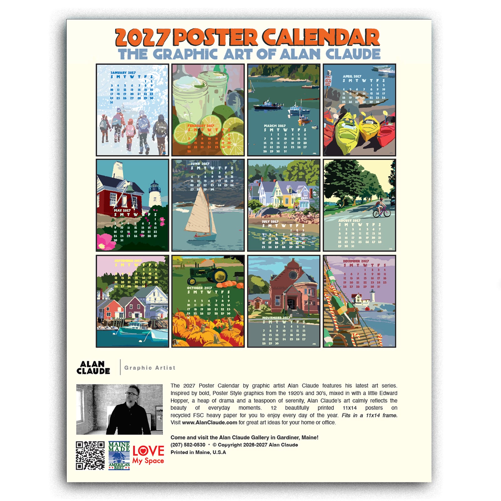 2027 Poster Calendar 11x14 by Alan Claude | Graphic Artist