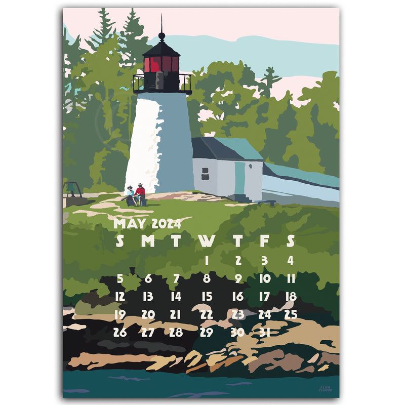 2024 DESK Art Calendar 5x7 Retro Vintage Art Style by Maine Artist Alan Claude