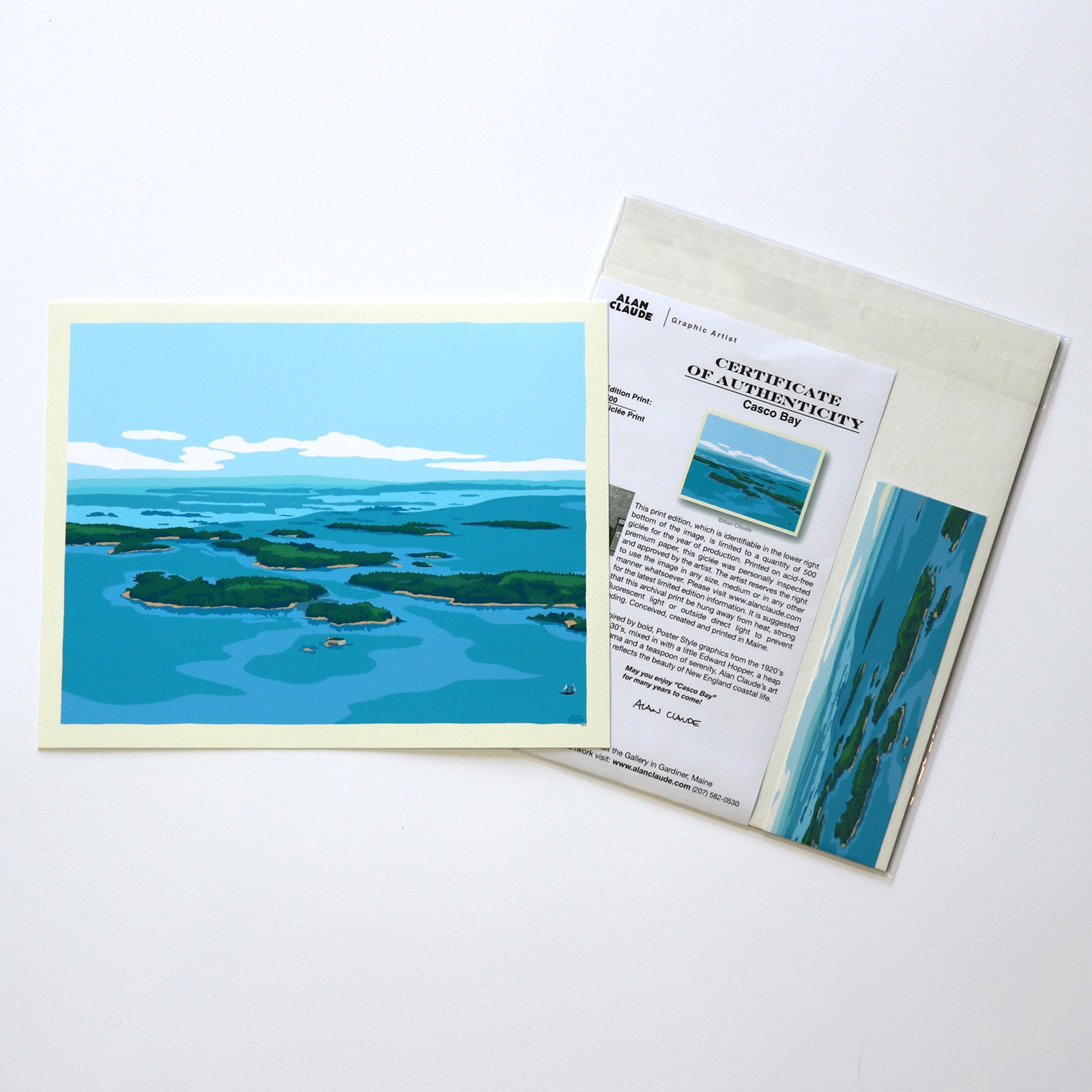 Casco Bay Art Print 8" x 10" Travel Poster By Alan Claude - Maine
