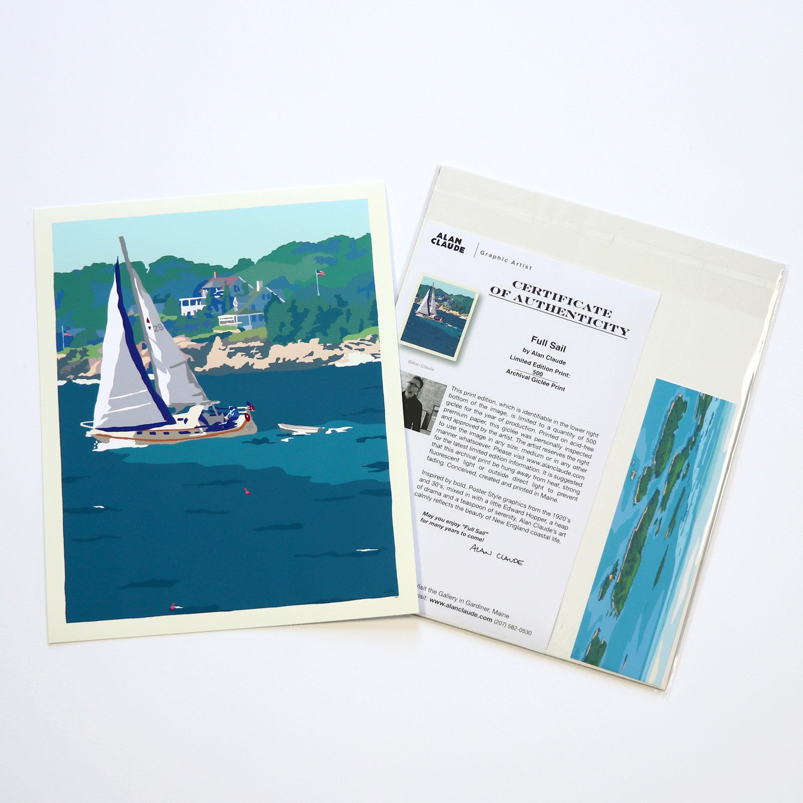 Full Sail Vertical Art Print 8" x 10" Travel Poster By Alan Claude - Maine
