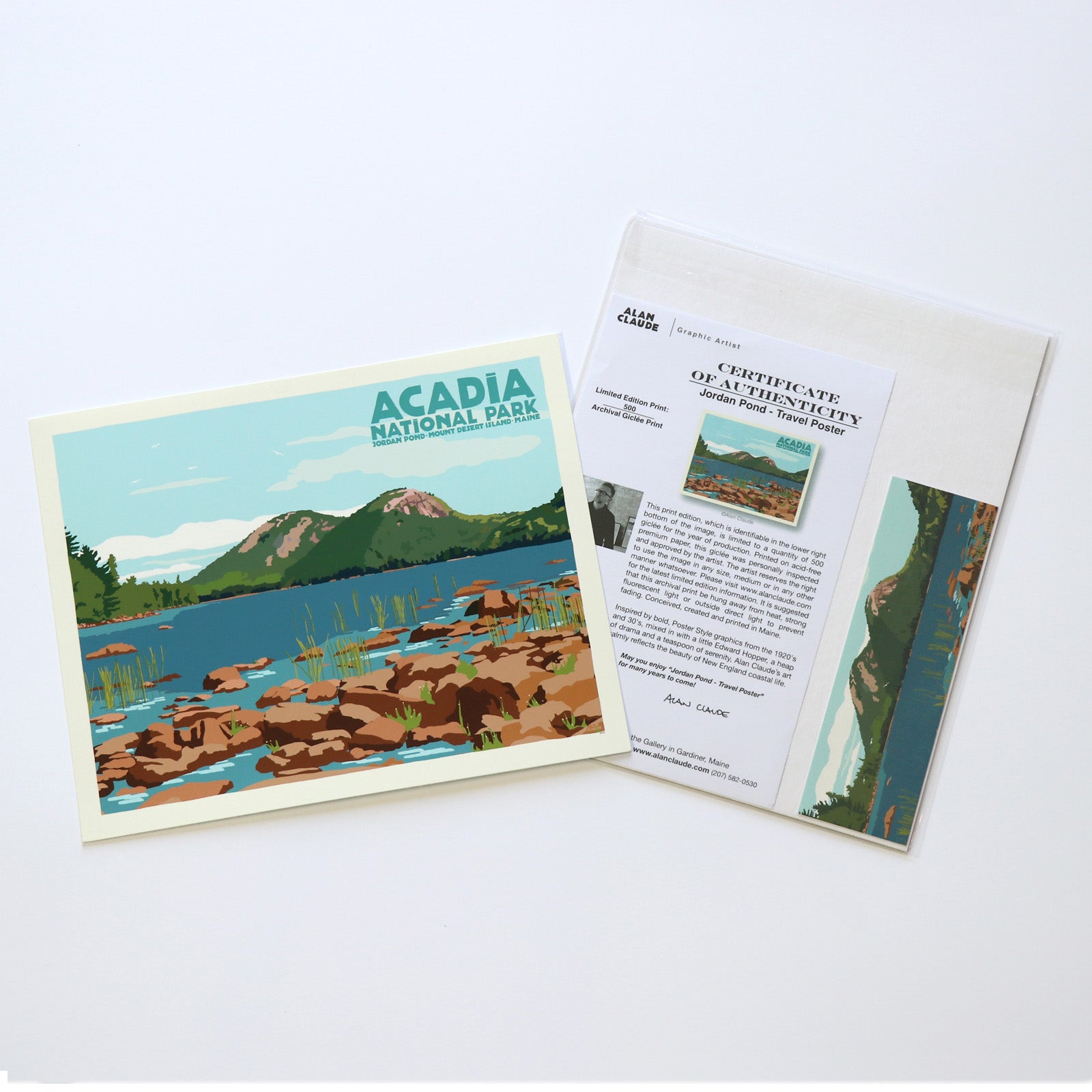 Jordan Pond Art Print 8" x 10" Travel Poster By Alan Claude - Maine