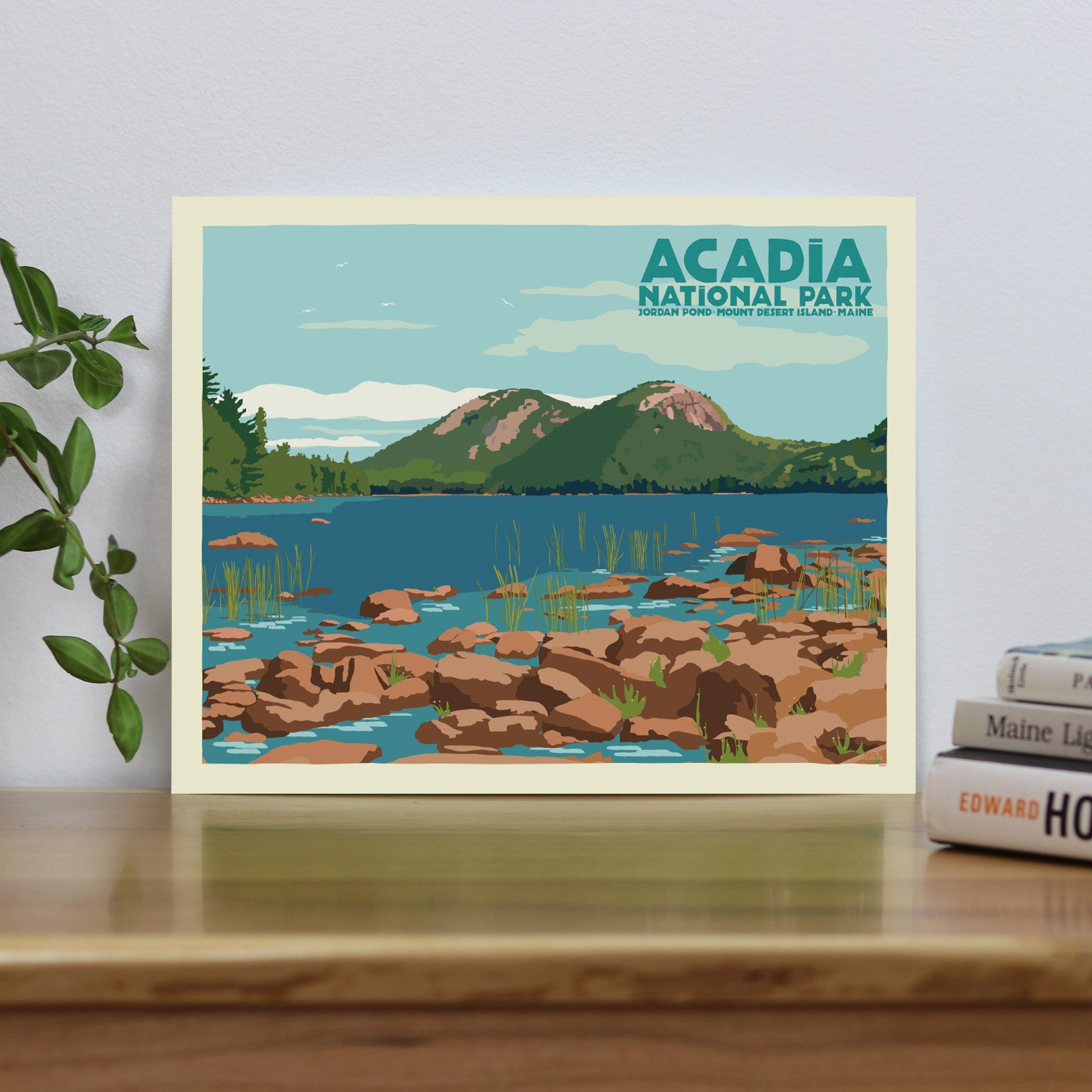 Jordan Pond Art Print 8" x 10" Travel Poster By Alan Claude - Maine