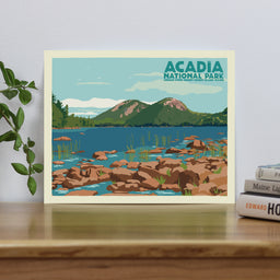 Jordan Pond Art Print 8" x 10" Travel Poster By Alan Claude - Maine