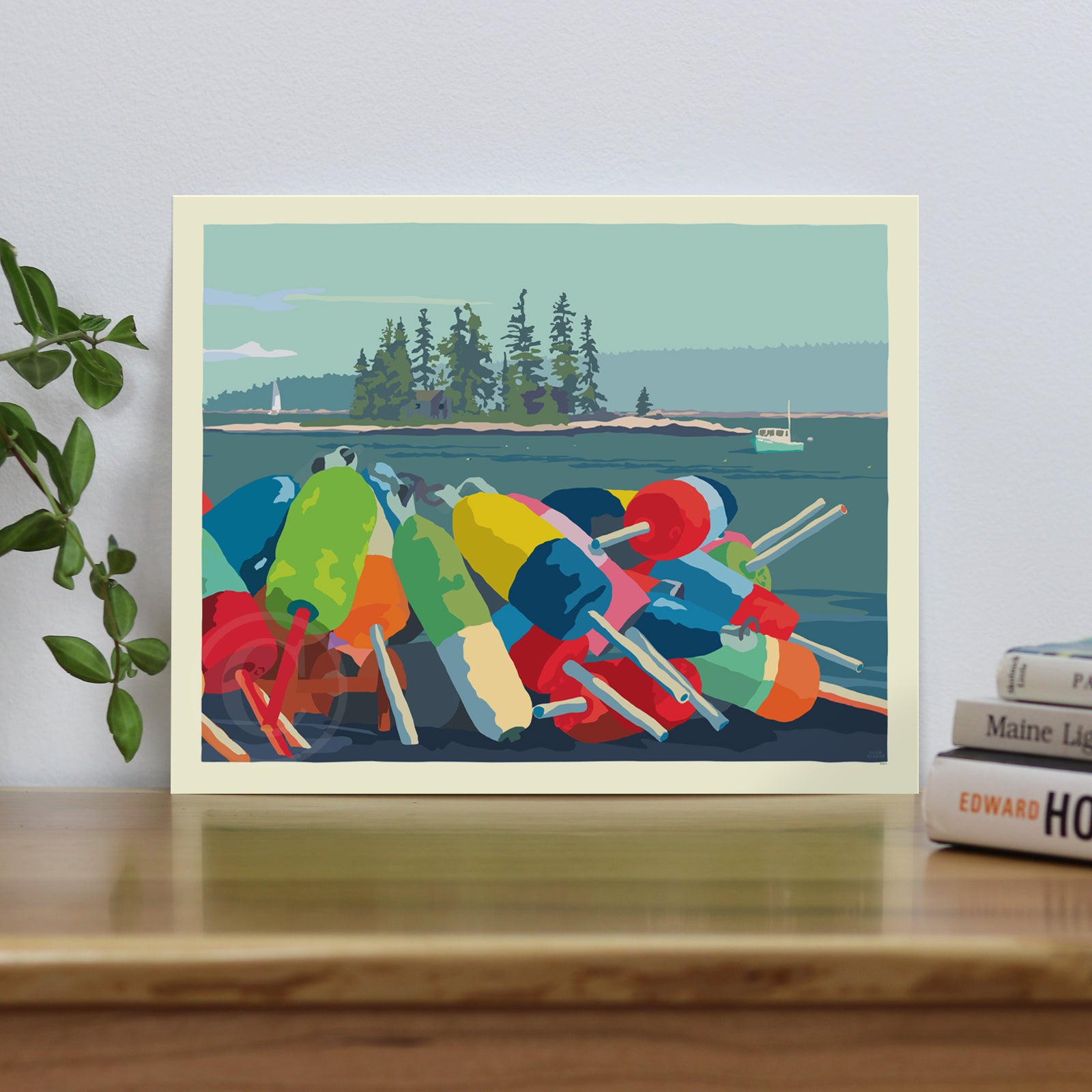 Oh Buoy! 8" x 10" Horizontal Travel Poster By Alan Claude - Maine
