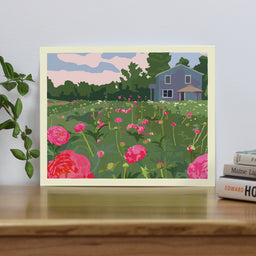 Peonies 8" x 10" Horizontal Travel Poster By Alan Claude - Maine