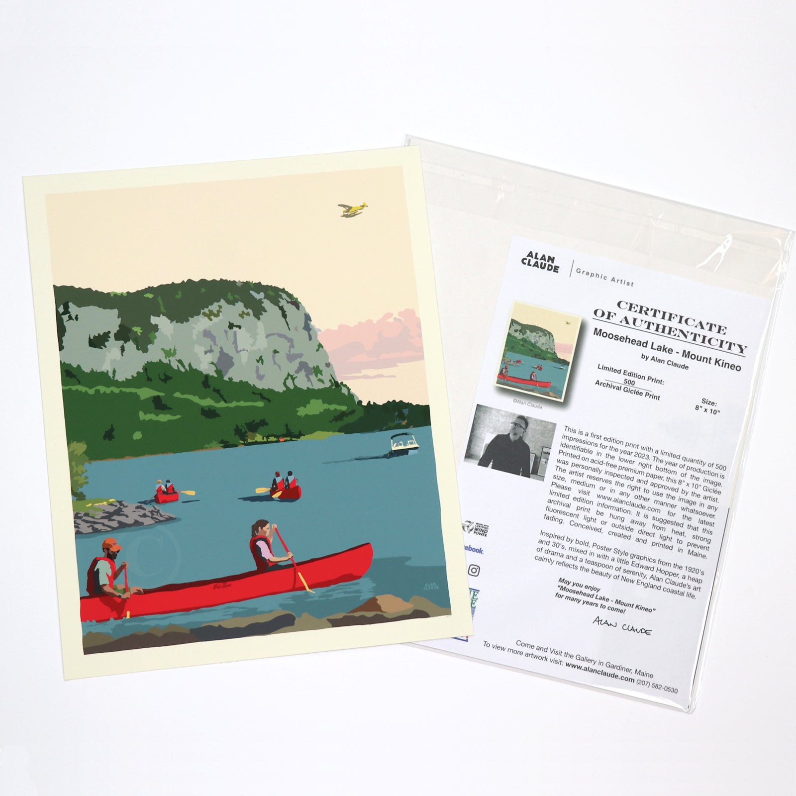 Moosehead Lake Mount Kineo Art Print 8" x 10" Travel Poster By Alan Claude - Maine