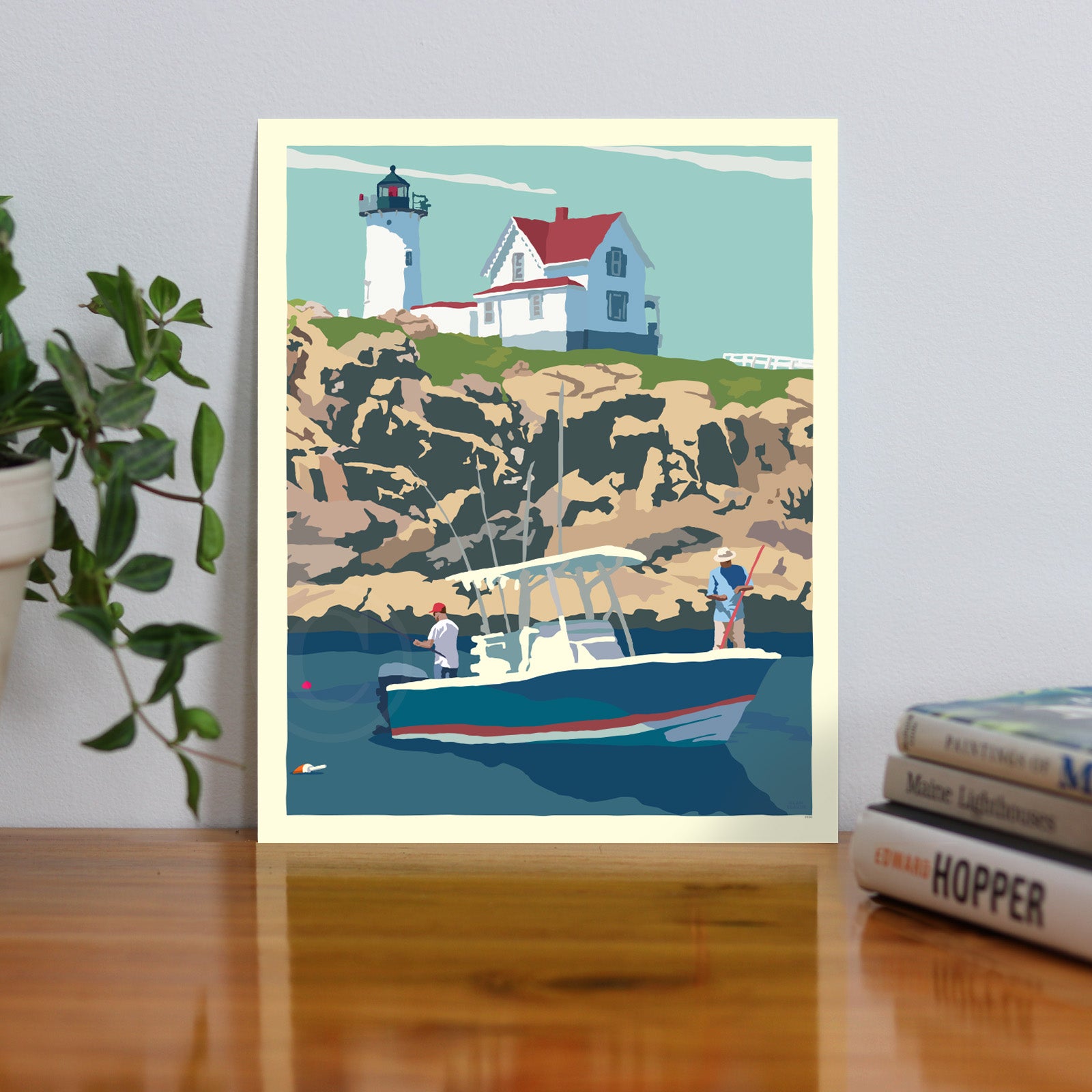 Fishing at the Nubble No Text Art Print 8" x 10" Wall Poster - Maine