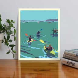 Kayakers Going East Art Print 8" x 10" Travel Poster By Alan Claude - Maine