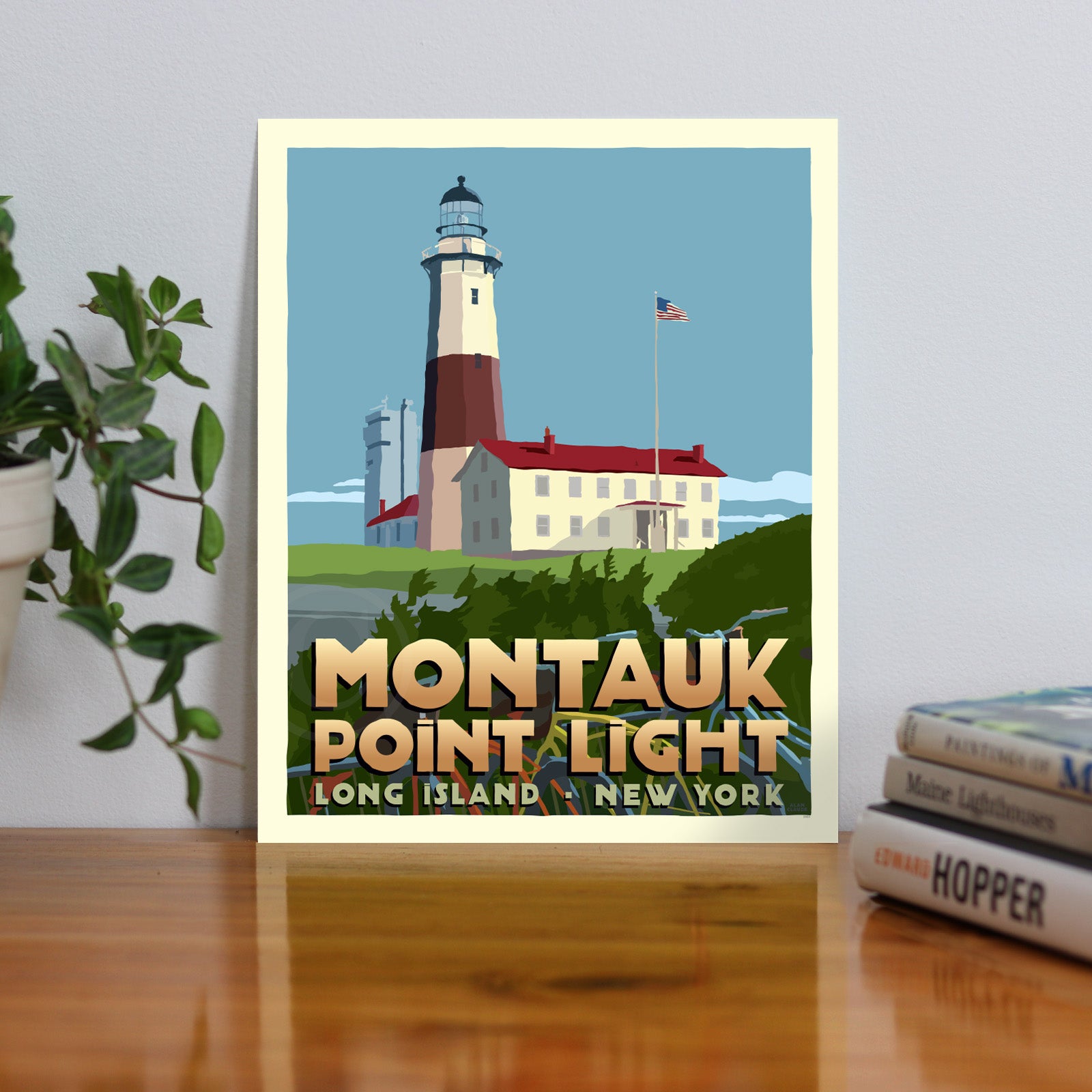 Montauk Point Light Art Print 8" x 10" Travel Poster By Alan Claude - New York