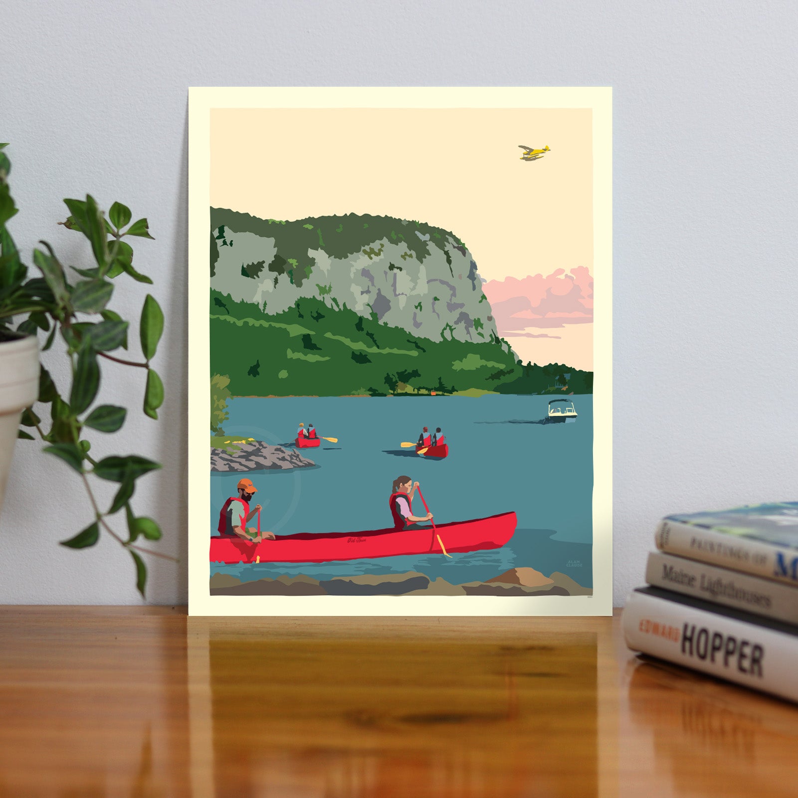 Moosehead Lake Mount Kineo Art Print 8" x 10" Travel Poster By Alan Claude - Maine