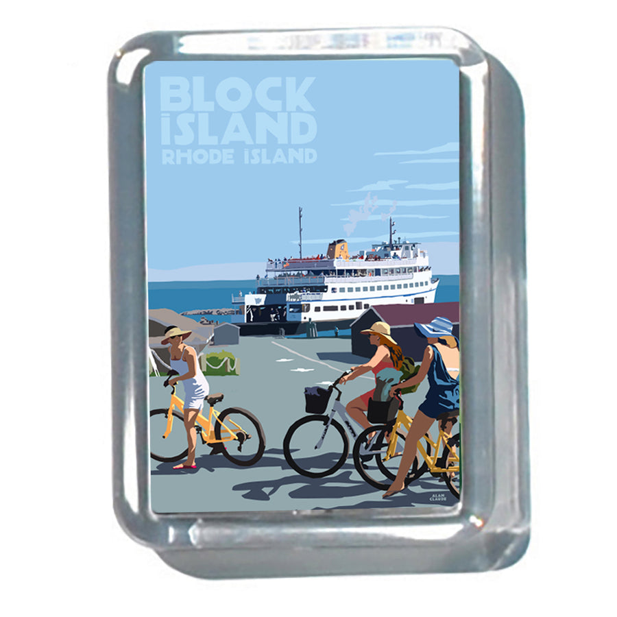 Block Island Bicycle Girls 2" x 2 3/4" Acrylic Magnet - Rhode Island
