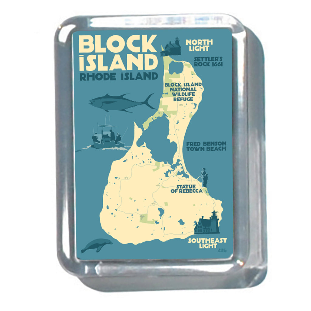 Block Island Map 2" x 2 3/4" Acrylic Magnet - Rhode Island