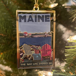 Chairs Overlooking Ram Island Light - Maine The Way Life Should Be - Christmas Ornament - Ram Island Lighthouse Maine