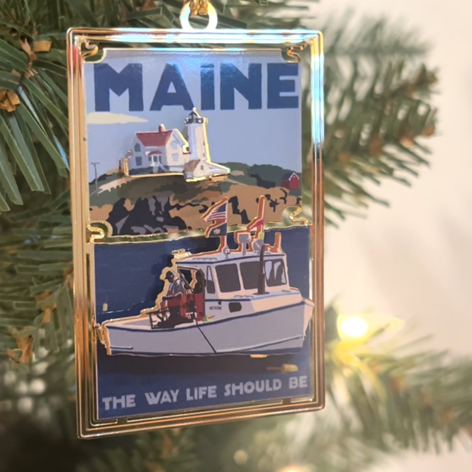Lobstering At The Nubble - MAINE The Way Life Should Be - Christmas Ornament - Cape Neddick Nubble Lighthouse Maine