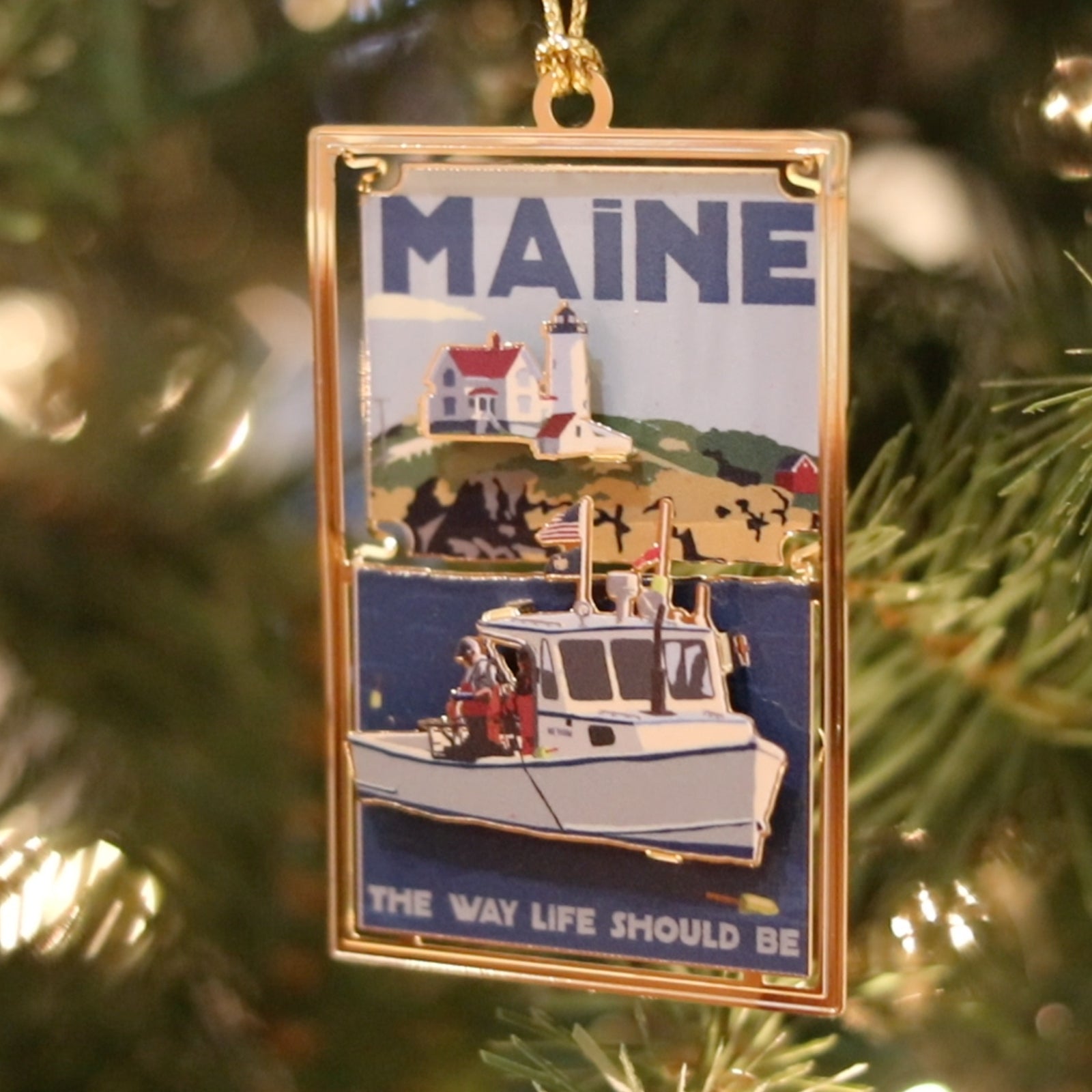 Lobstering At The Nubble - MAINE The Way Life Should Be - Christmas Ornament - Cape Neddick Nubble Lighthouse Maine