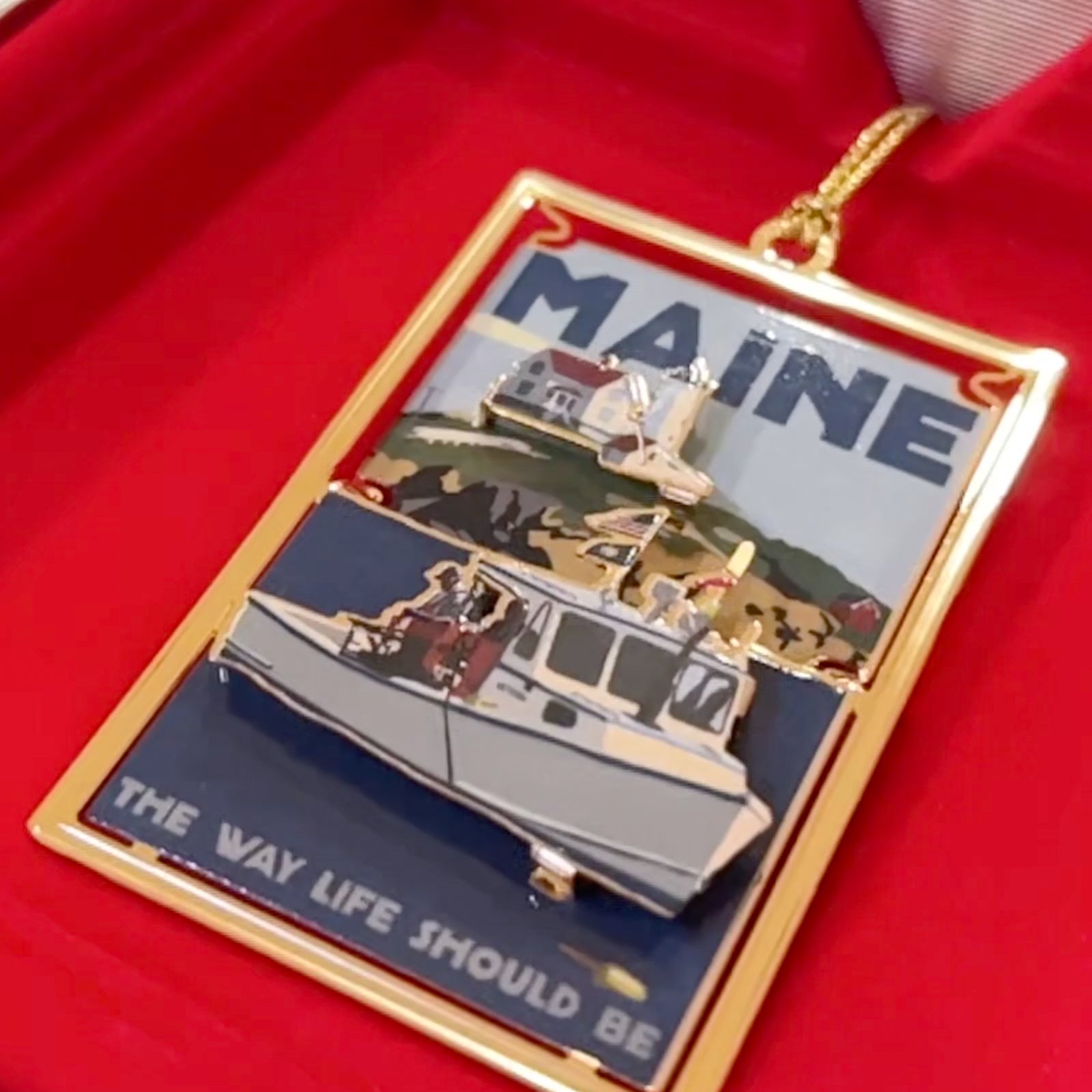 Lobstering At The Nubble - MAINE The Way Life Should Be - Christmas Ornament - Cape Neddick Nubble Lighthouse Maine