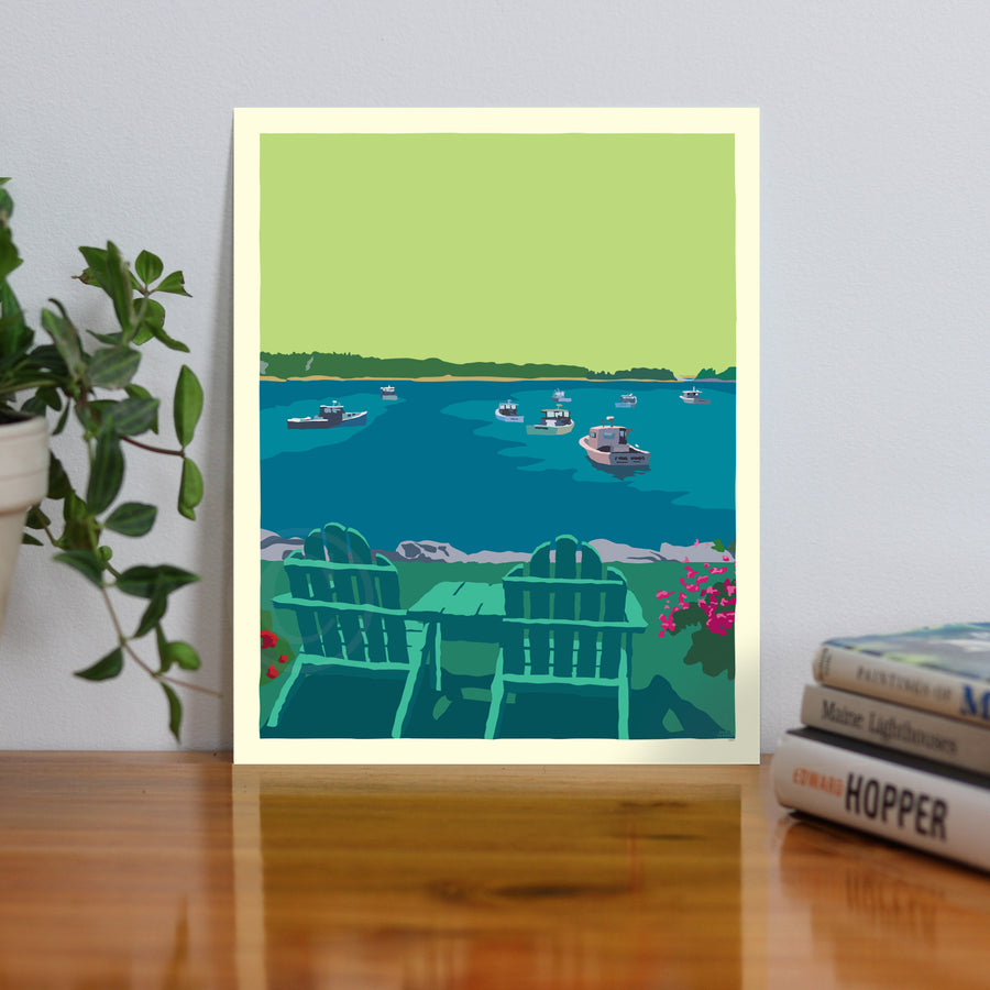 Chairished View Art Print 8" x 10" Travel Poster By Alan Claude - Maine