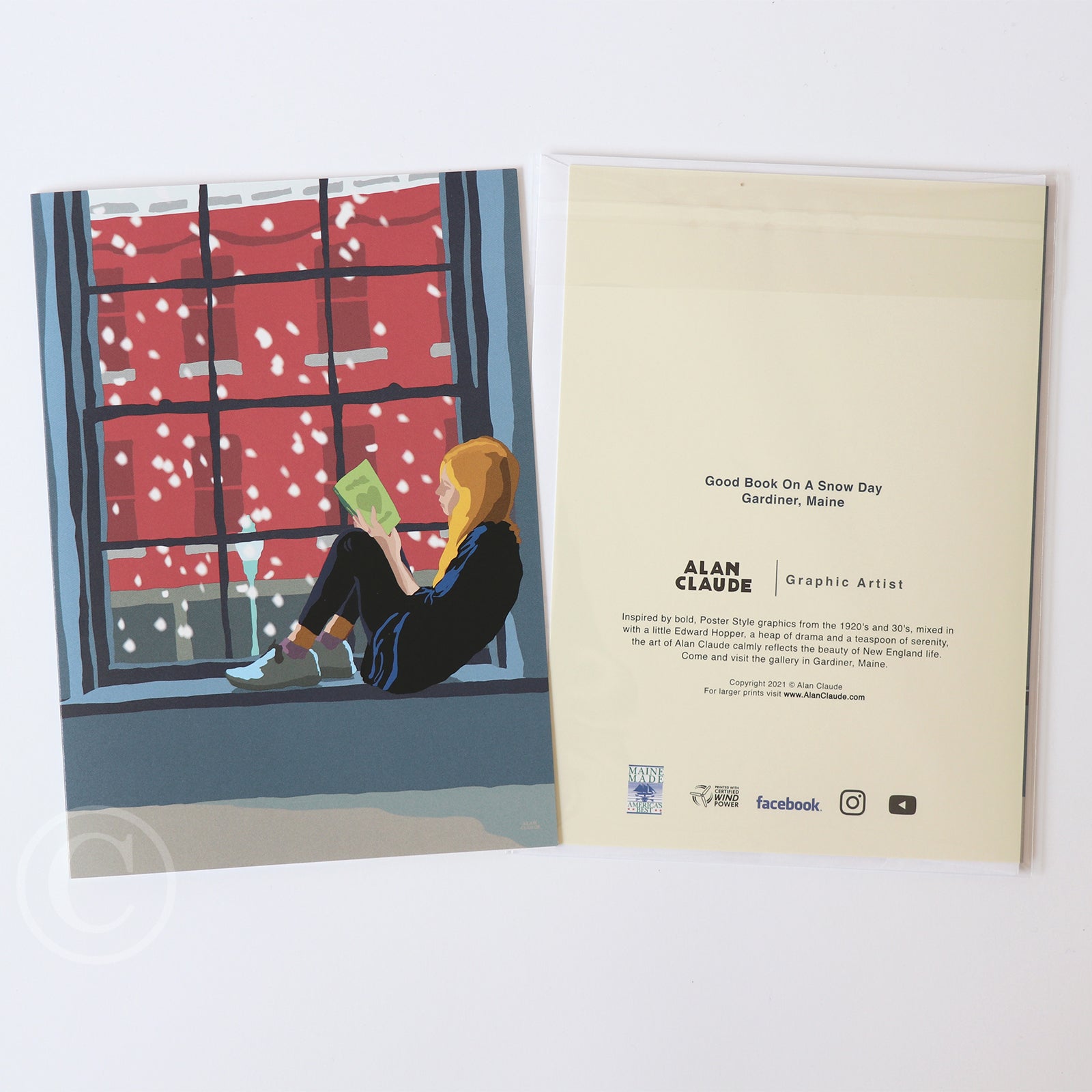Good Book on a Snow Day Notecard 5" x 7"  - Maine