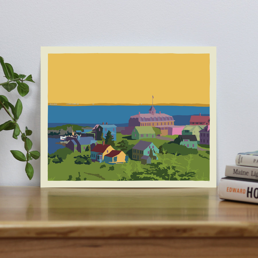 Monhegan Sunset Art Print 8" x 10" Travel Poster By Alan Claude - Maine