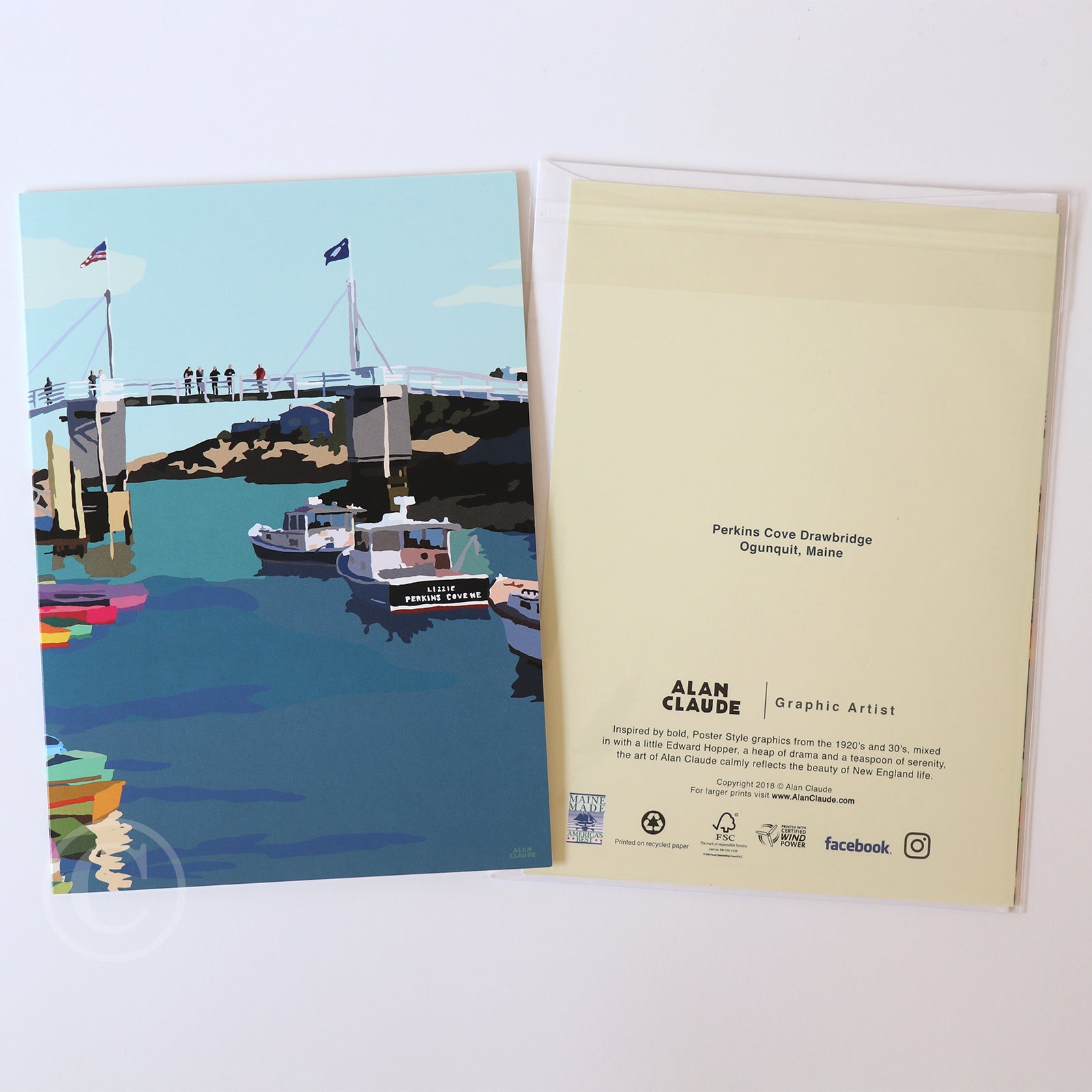 Perkins Cove Drawbridge Notecard 5" x 7"  - Maine