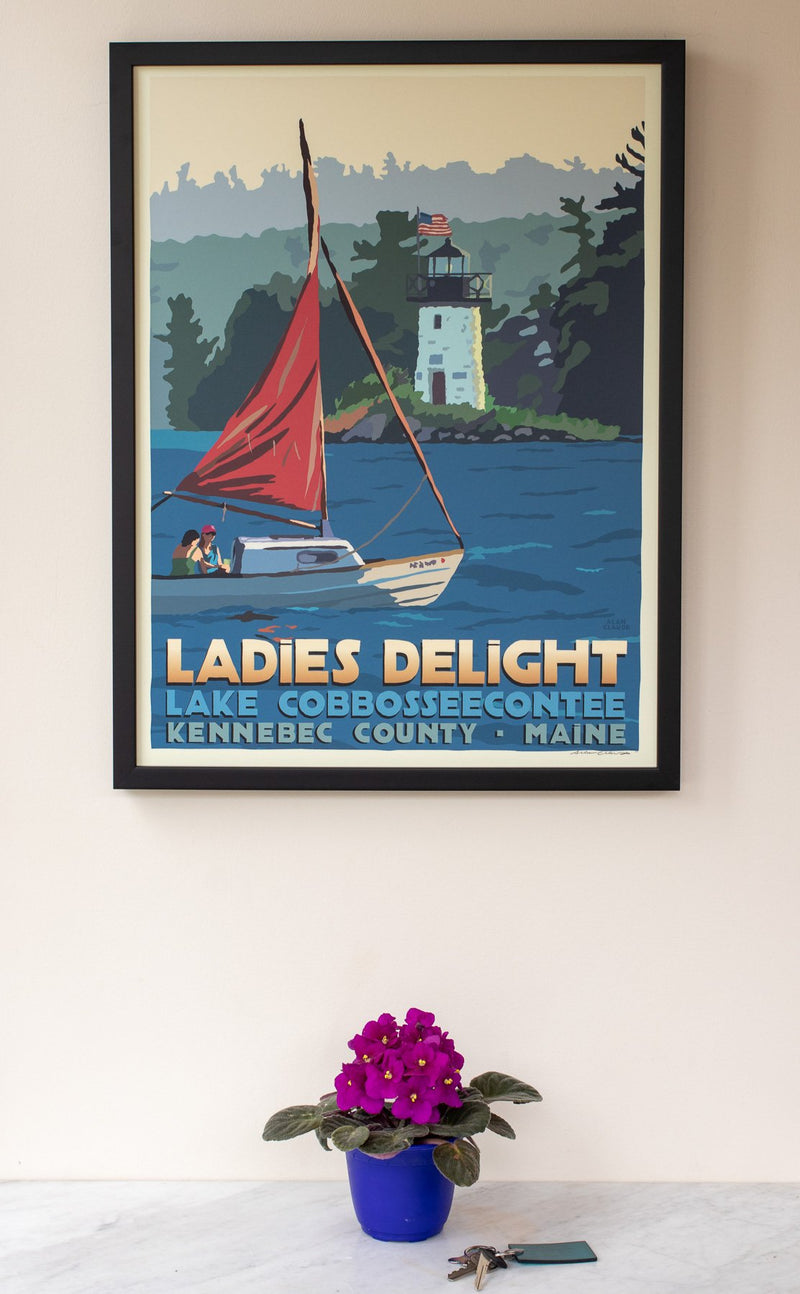 Sailing Ladies Delight Lighthouse Art Print 18" x 24" Framed Travel Poster