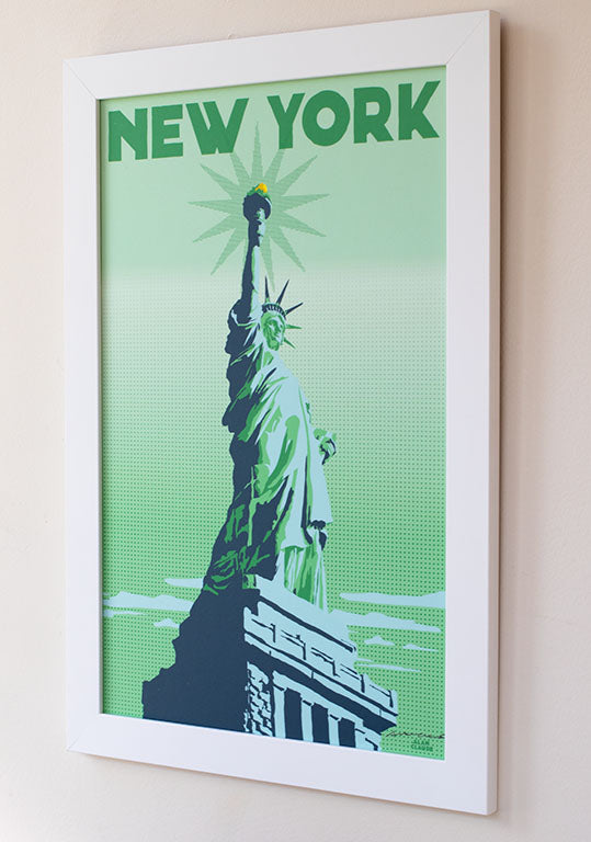 Statue Of Liberty Art Print 11" x 17" Framed Travel Poster - New York