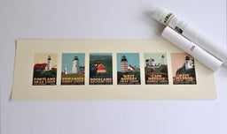 Maine Lighthouse Series Art Print 12" x 36" Travel Poster - Maine