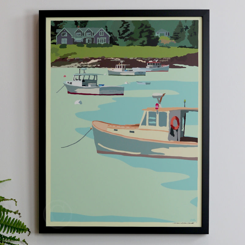 Anchored Art Print 18" x 24" Framed Wall Poster - Maine